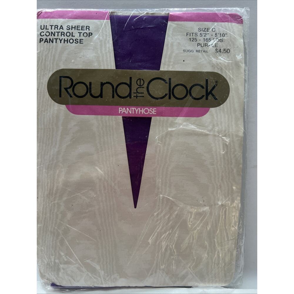 Round the Clock Pantyhose C Vtg Purple Ultra Sheer Control Top 80s Disco Witchy